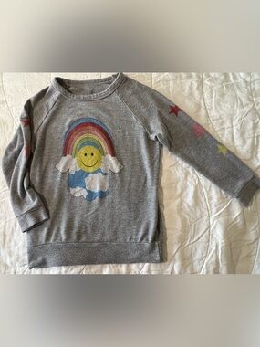 Lauren Moshi Girls' Gray Rainbow Smiley Pullover Long Sleeve Shirt